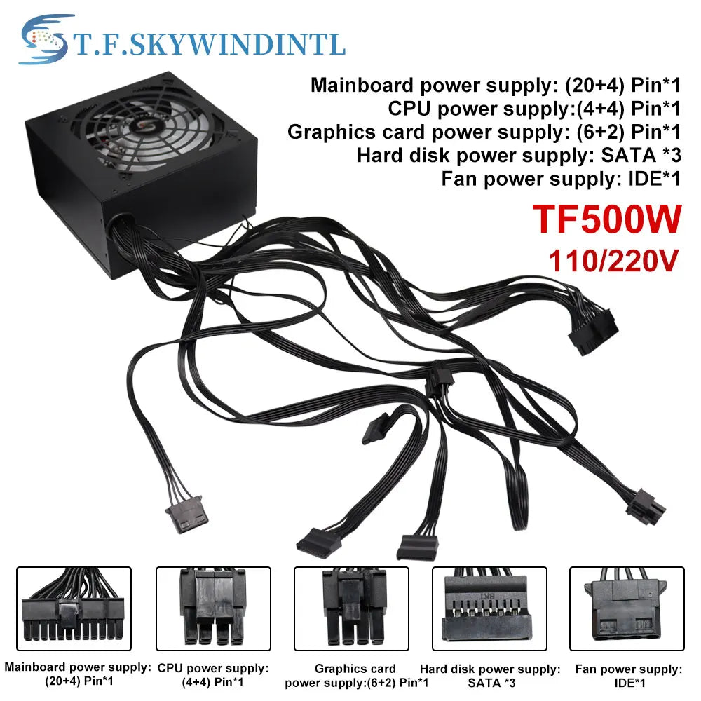 Fonte 500w PSU12V PC Power Sources For Office 500W 24pin ATX Computer Power Supply PSU 500W PC Gaming Power PC Gamer Source Game