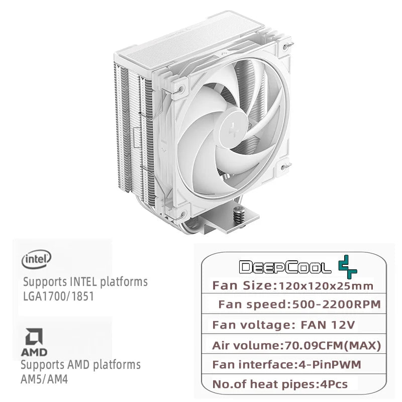 DEEPCOOL AG400 4 Heat Pipe CPU Air-Cooled Cooler ARGB PWM TDP 220W CPU Radiator for LGA1700 1200 115X 1151 1155 AMD AM4 AM5