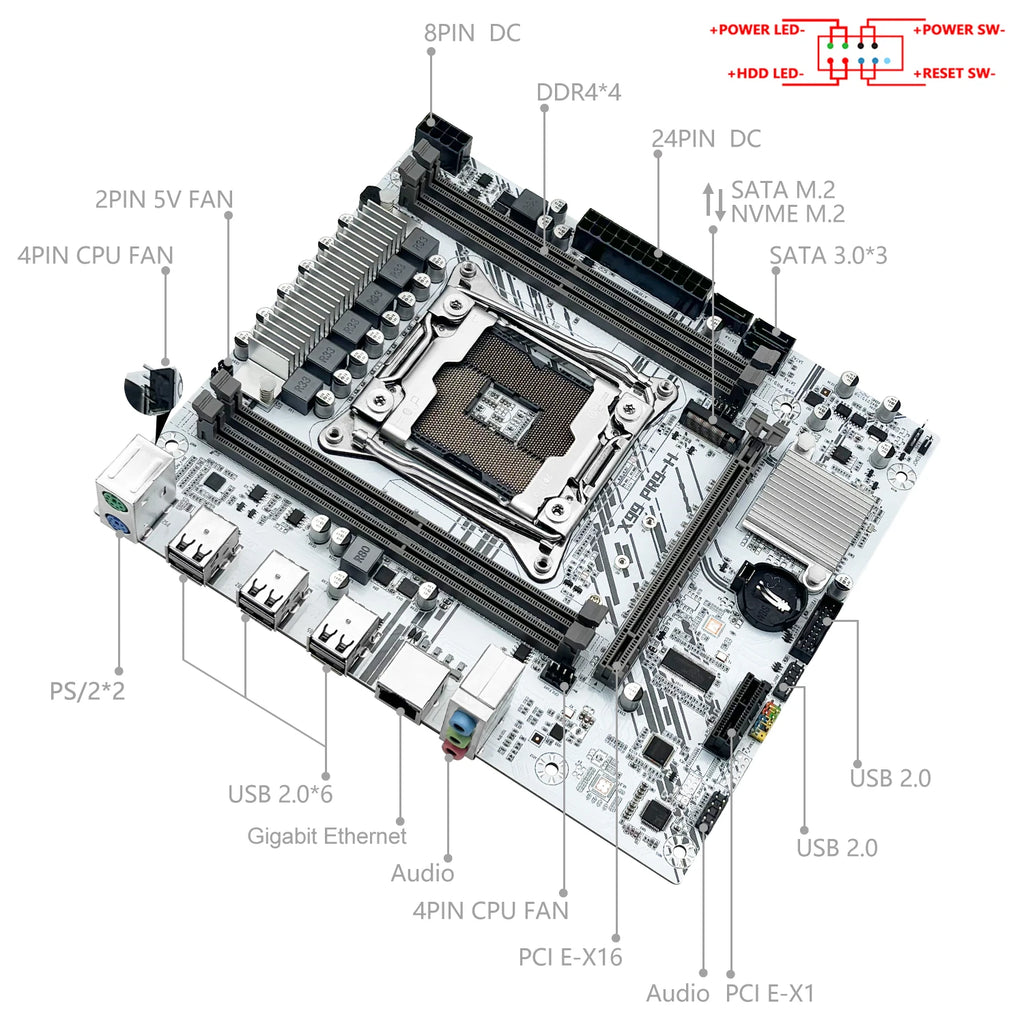 MACHINIST White X99 PR9-H Motherboard Combo Intel Xeon E5 2630 V4 LGA 2011-3 CPU DDR4 16GB RAM NVME M.2 Optional Kit Set