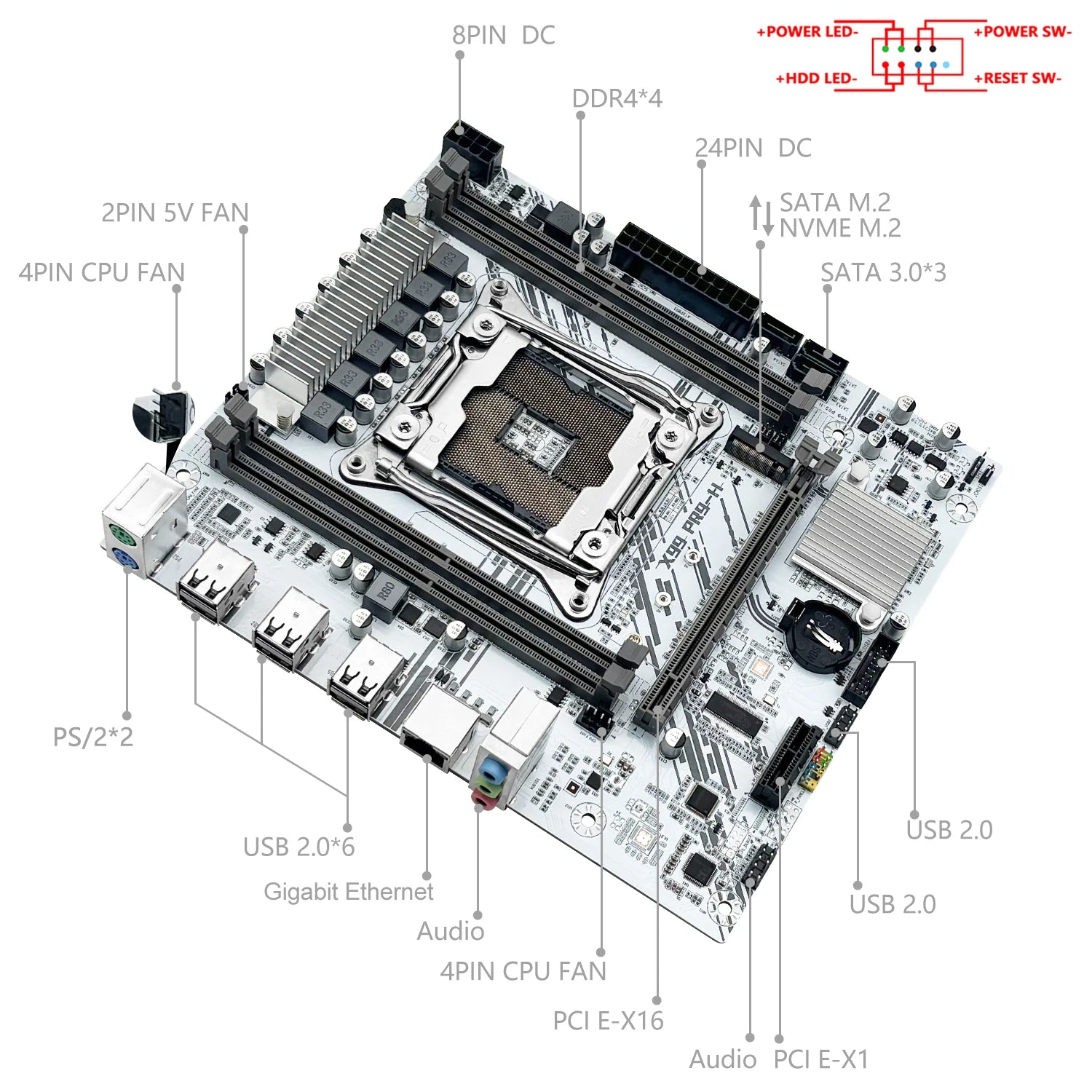 MACHINIST White X99 PR9-H Motherboard Combo Intel Xeon E5 2630 V4 LGA 2011-3 CPU DDR4 16GB RAM NVME M.2 Optional Kit Set