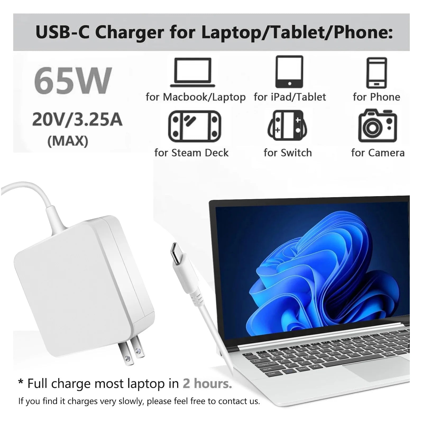 Reletech 65W USB C Laptop Power Adapter Type C Power PD Wall Fast Charger Fort MacBook Dell Lenovo Huawei HP Notebook