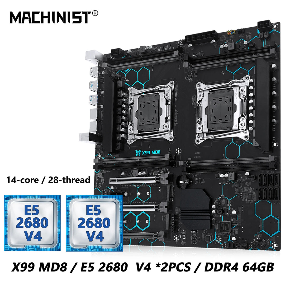 MACHINIST X99 MD8 Dual CPU Motherboard Optional Kit Set Intel Xeon E5 2680 V4 LGA2011-3 DDR4 32GB RAM C612 Chip Server Computer