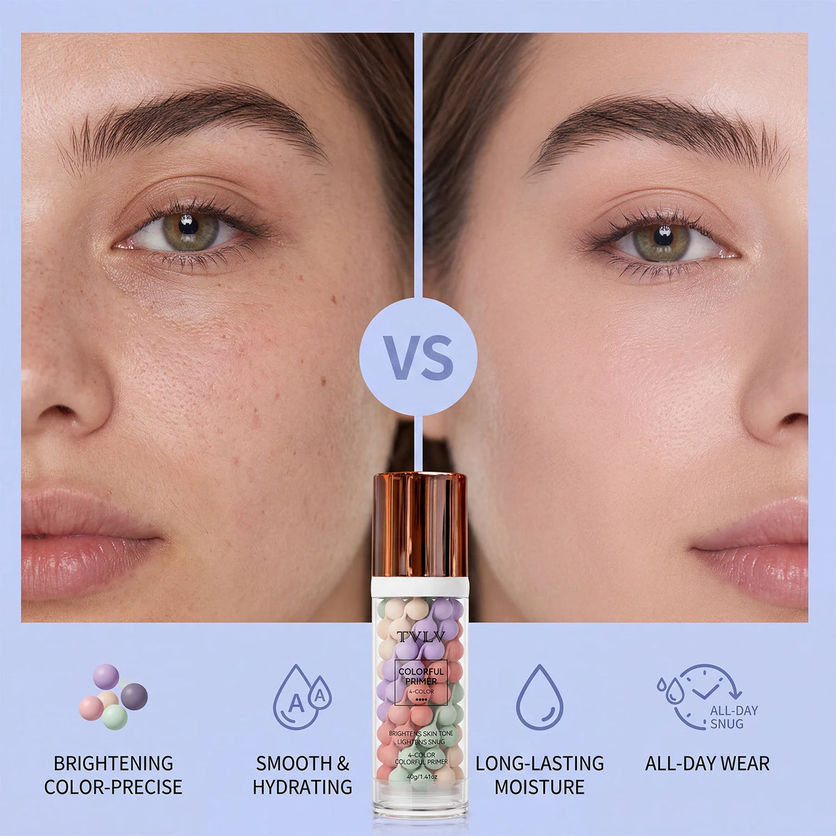 Four color makeup primer, waterproof and sweat proof, moisturizing and comfortable, creating a natural makeup look