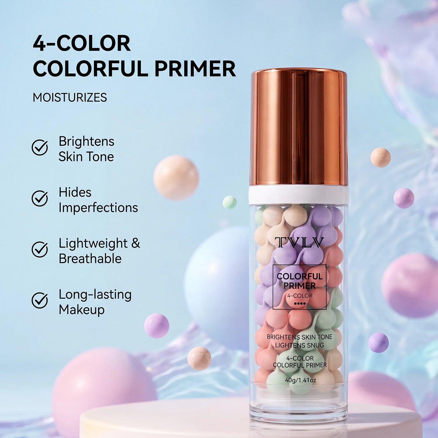 Four color makeup primer, waterproof and sweat proof, moisturizing and comfortable, creating a natural makeup look