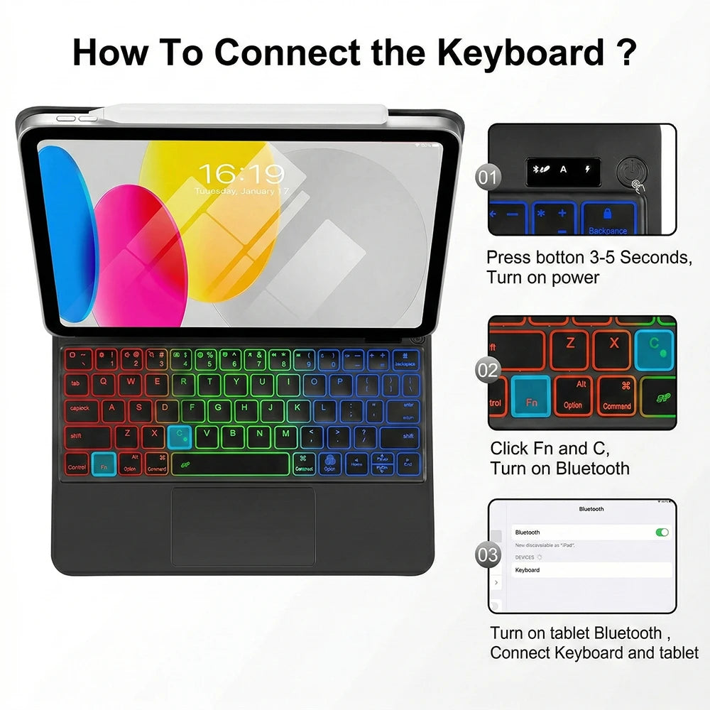 Magic Keyboard for iPad 11th Generation A16 2025 11"A3354 A3355 Keyboard Case for iPad 10th Gen 2022 10.9" A2696 A2757 Cover