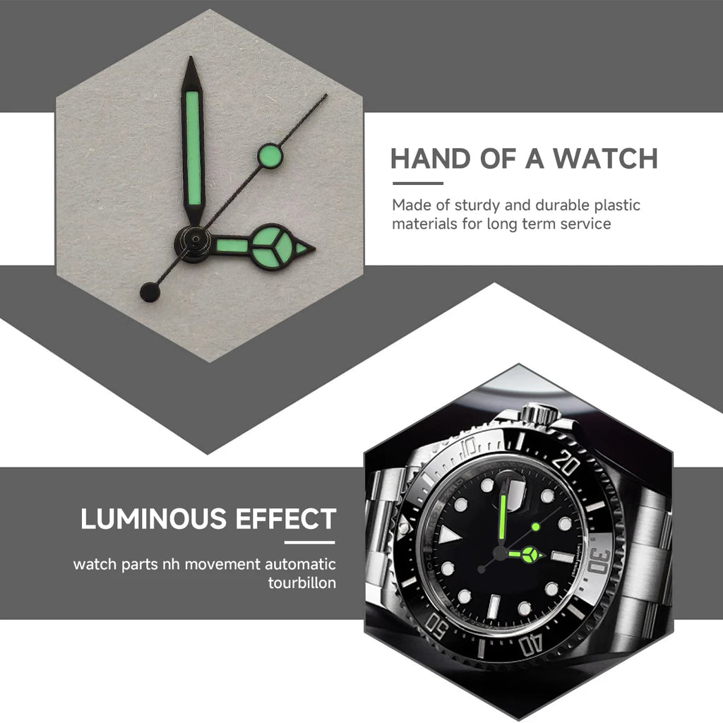 NH35 Hands Watch Accessories Red Orange Blue Black Edge White Three Pin Green Glow Hands Suitable For NH35/36/4R/7S Movements