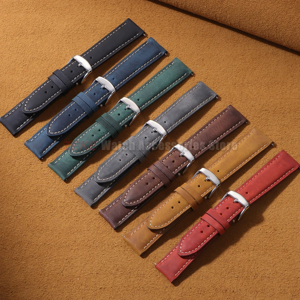 Wax Vintage Quick Release 24mm 22mm 20mm 18mm 16mm 14mm Genuine Leather Watch Bands for Men Women Top Grain Leather Watch Strap