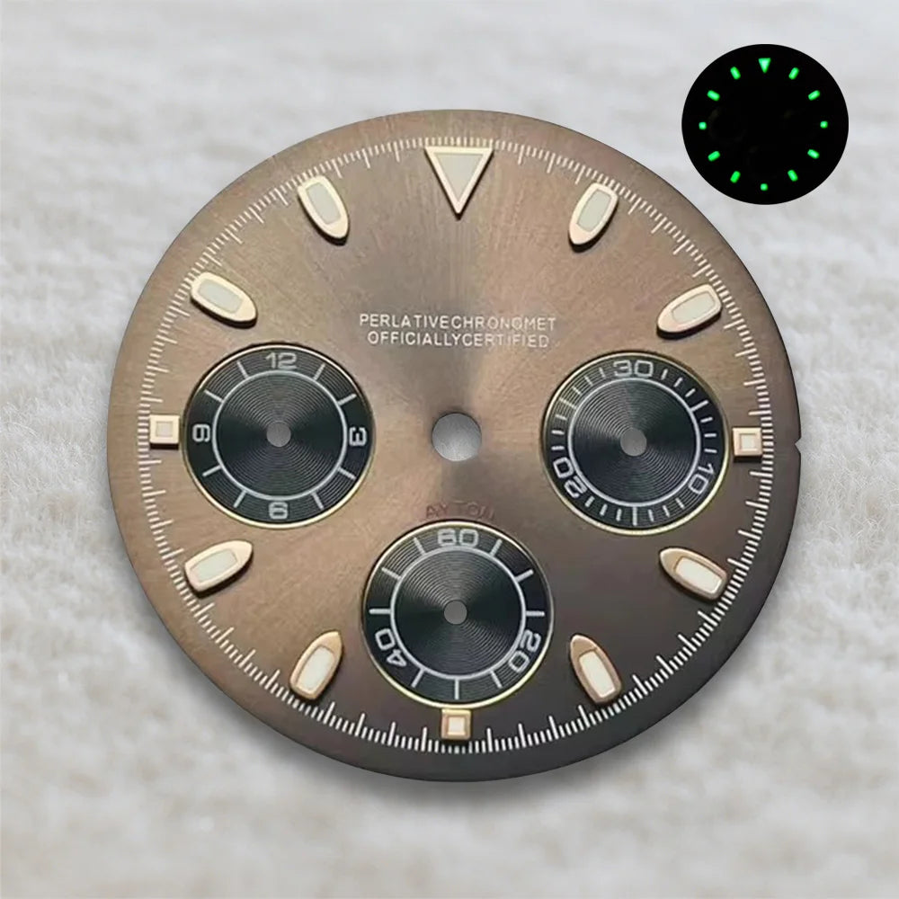 New 29.5mm Dial S Logo Dial DTN Panda Dial Suitable For VK63 Movement Green Luminous Watch Modification Accessories Tools