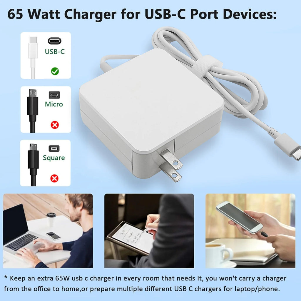 Reletech 65W USB C Laptop Power Adapter Type C Power PD Wall Fast Charger Fort MacBook Dell Lenovo Huawei HP Notebook