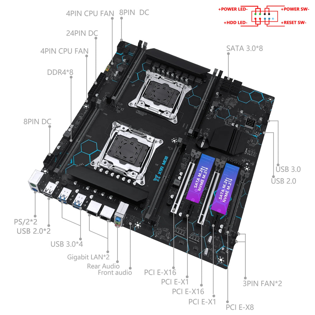 MACHINIST X99 MD8 Dual CPU Motherboard Optional Kit Set Intel Xeon E5 2680 V4 LGA2011-3 DDR4 32GB RAM C612 Chip Server Computer