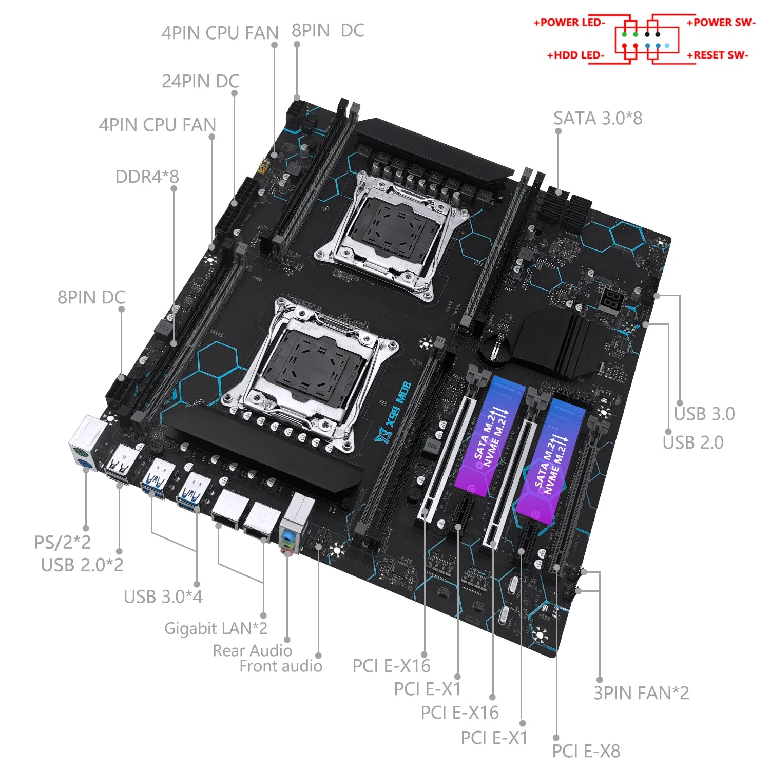 MACHINIST X99 MD8 Dual CPU Motherboard Optional Kit Set Intel Xeon E5 2680 V4 LGA2011-3 DDR4 32GB RAM C612 Chip Server Computer