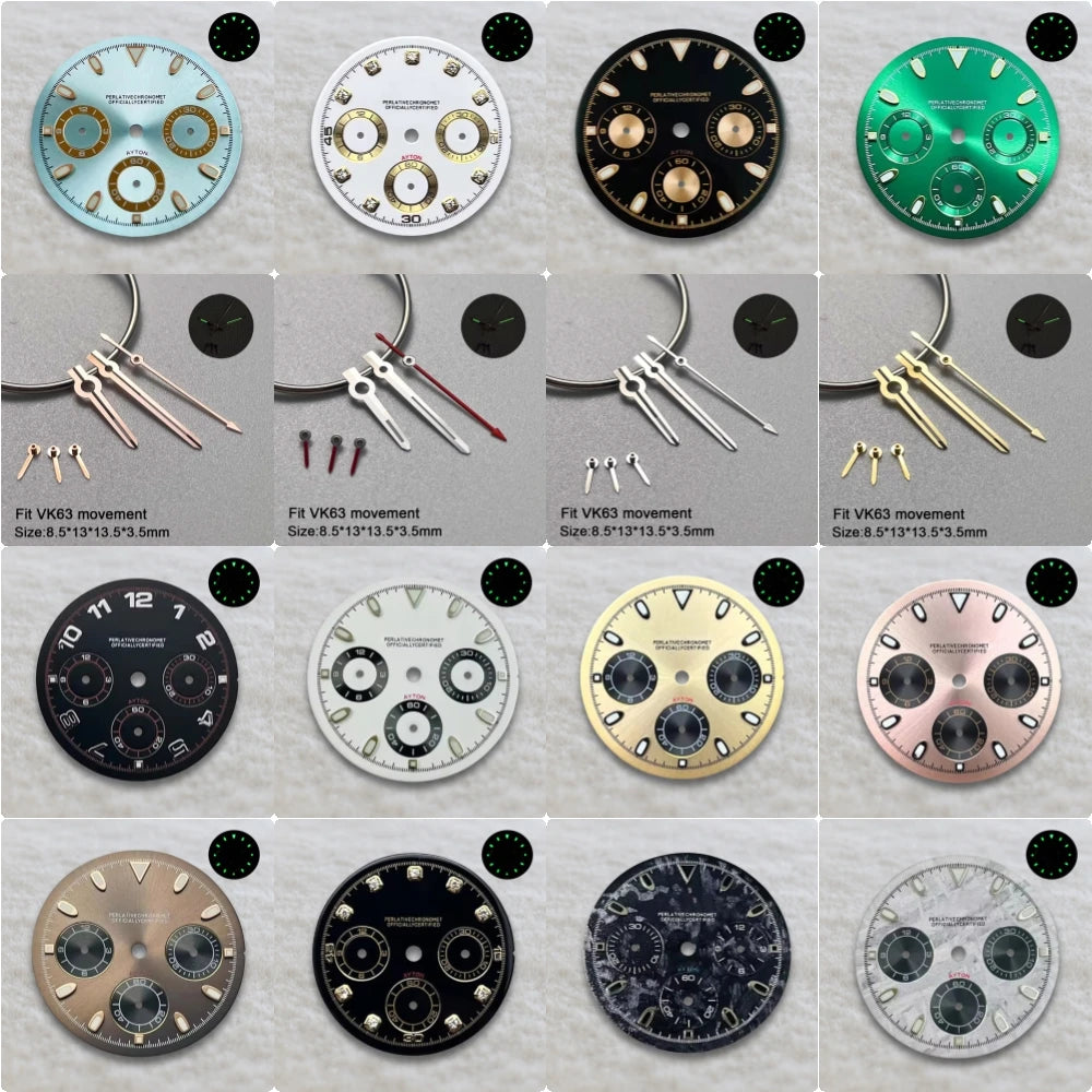 New 29.5mm Dial S Logo Dial DTN Panda Dial Suitable For VK63 Movement Green Luminous Watch Modification Accessories Tools
