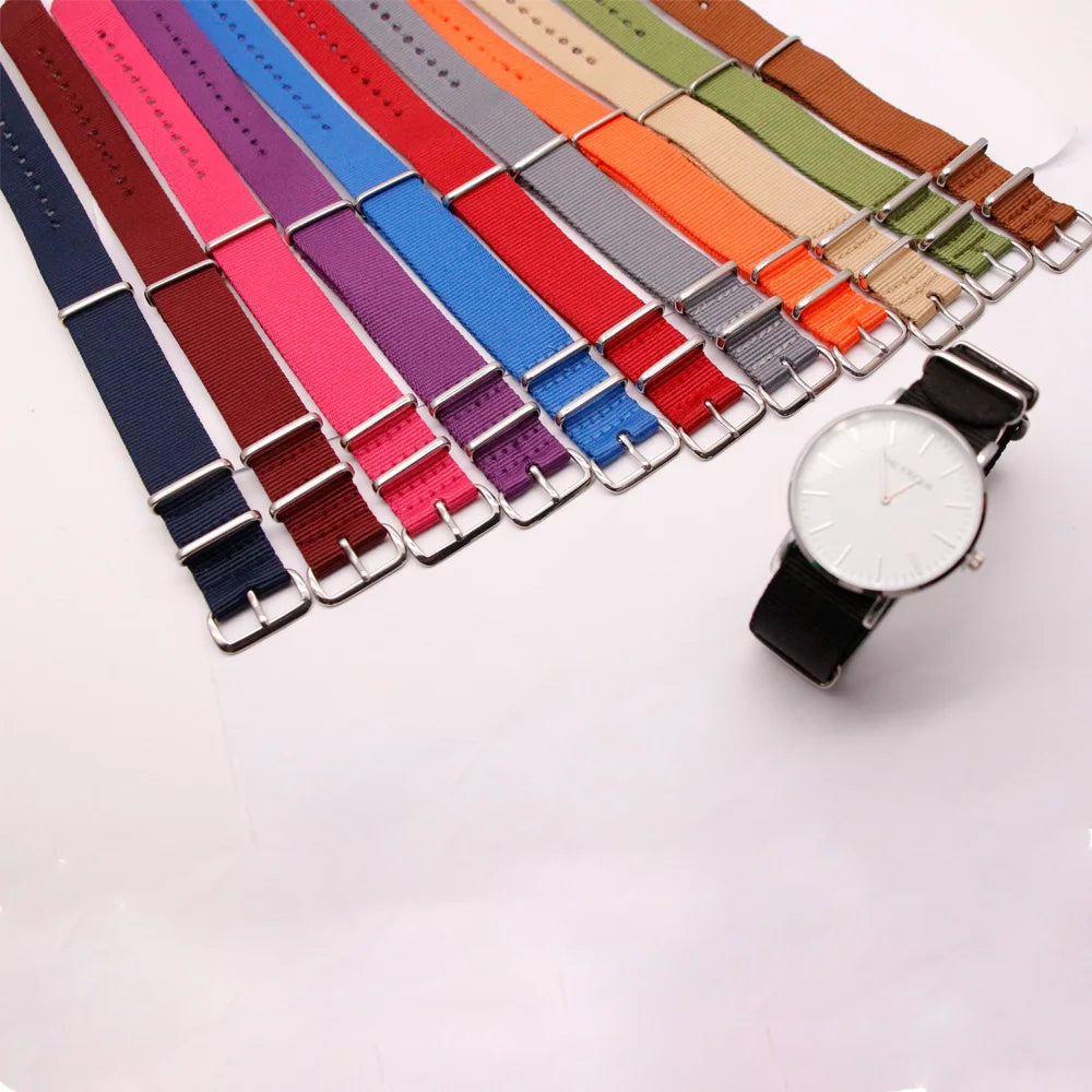 Durable Striped Nylon Wristband Bracelet Style Watch Band 18MM 20MM 22MM 24MM Universal Strap for Sport Casual Watches